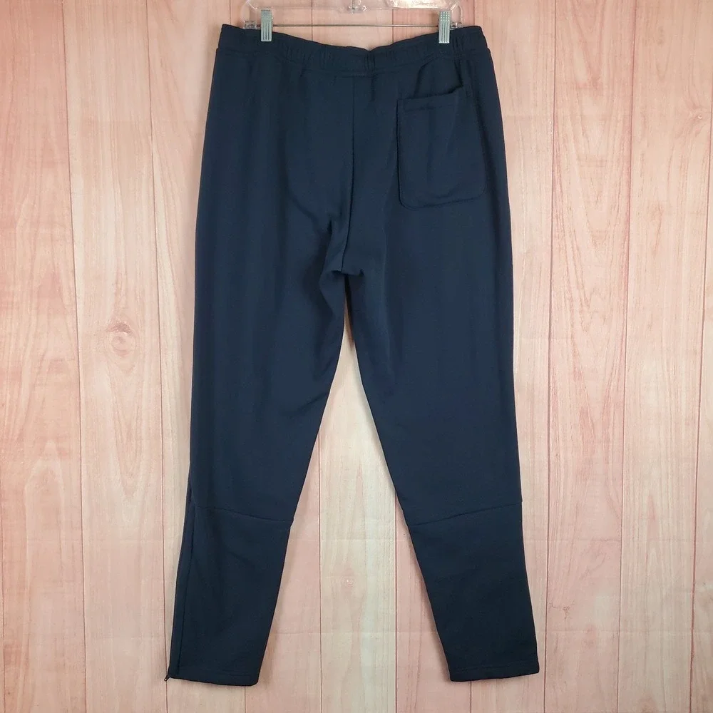 Adidas Mens Taper Pants Large Navy 100% Polyester Drawstring Pockets Sweatpants